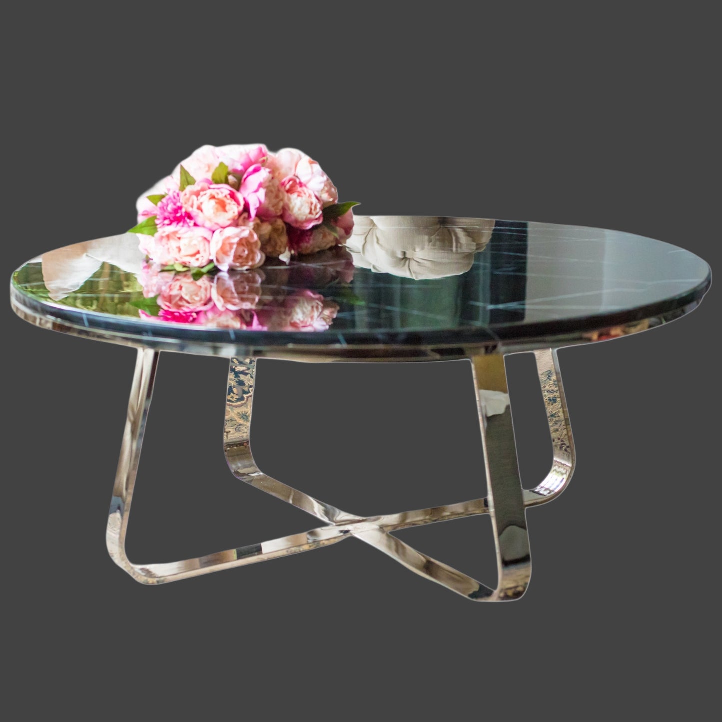 Belen Polished Stainless Steel Coffee Table with Black Marble Top (Pick up only)
