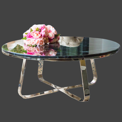 Belen Polished Stainless Steel Coffee Table with Black Marble Top (Pick up only)