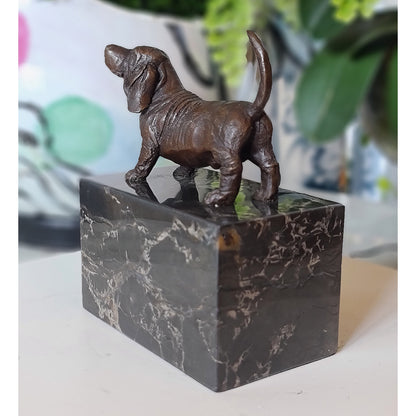 Duchshunt Dog Figurine Bronze Sculpture On Marble Base