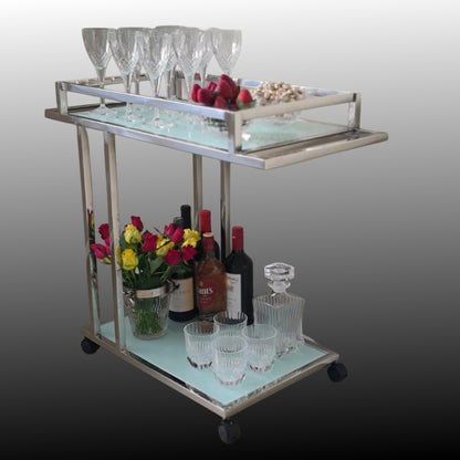 Aro Stainless Steel Drinking Trolley with White Tempered Glass (Pick up only)
