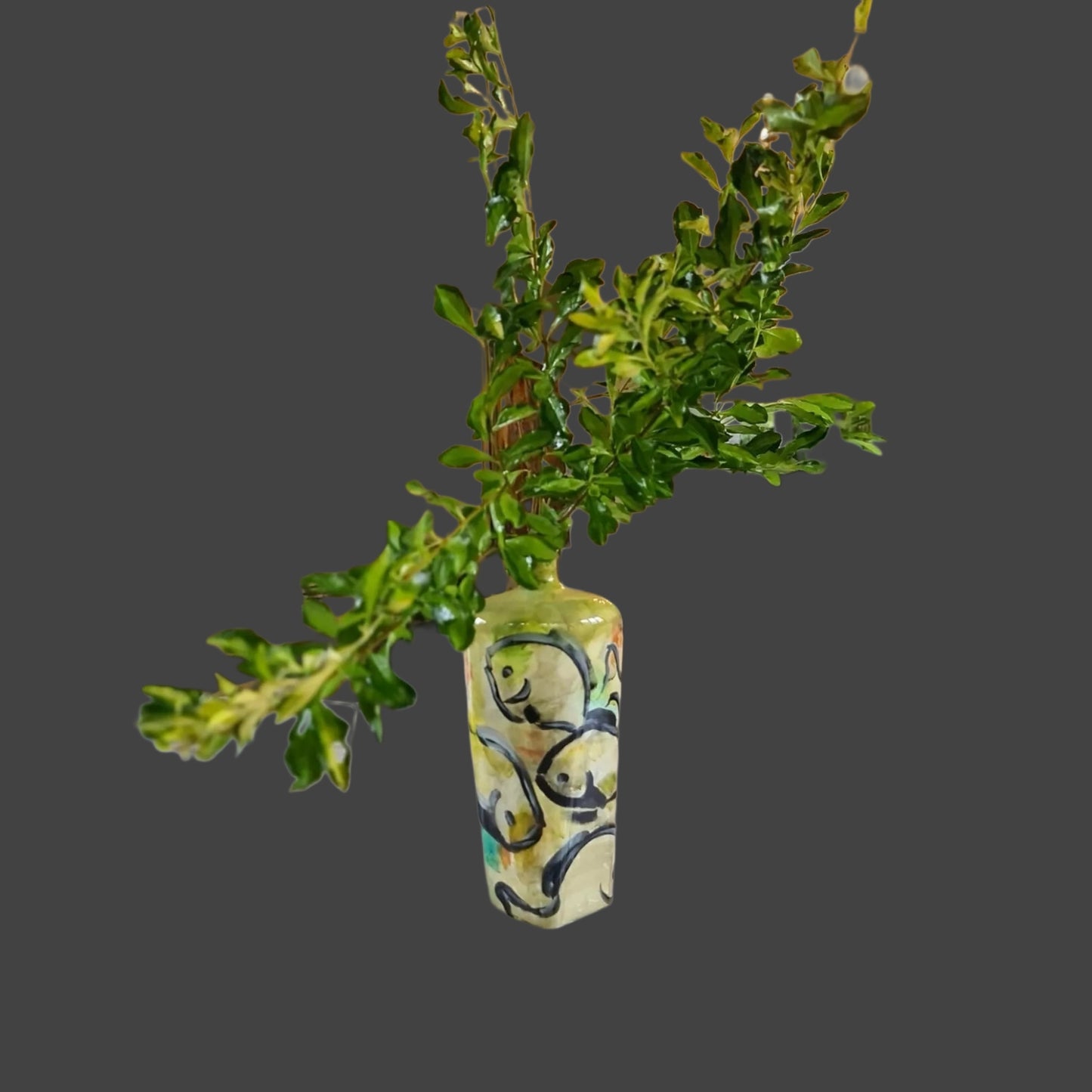 Hand Painted Vase Piranha Fish