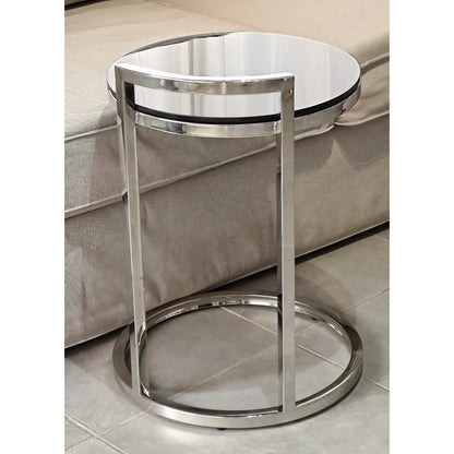 Azda Mirror Polished Stainless Steel Side Table with Black Tempered Glass