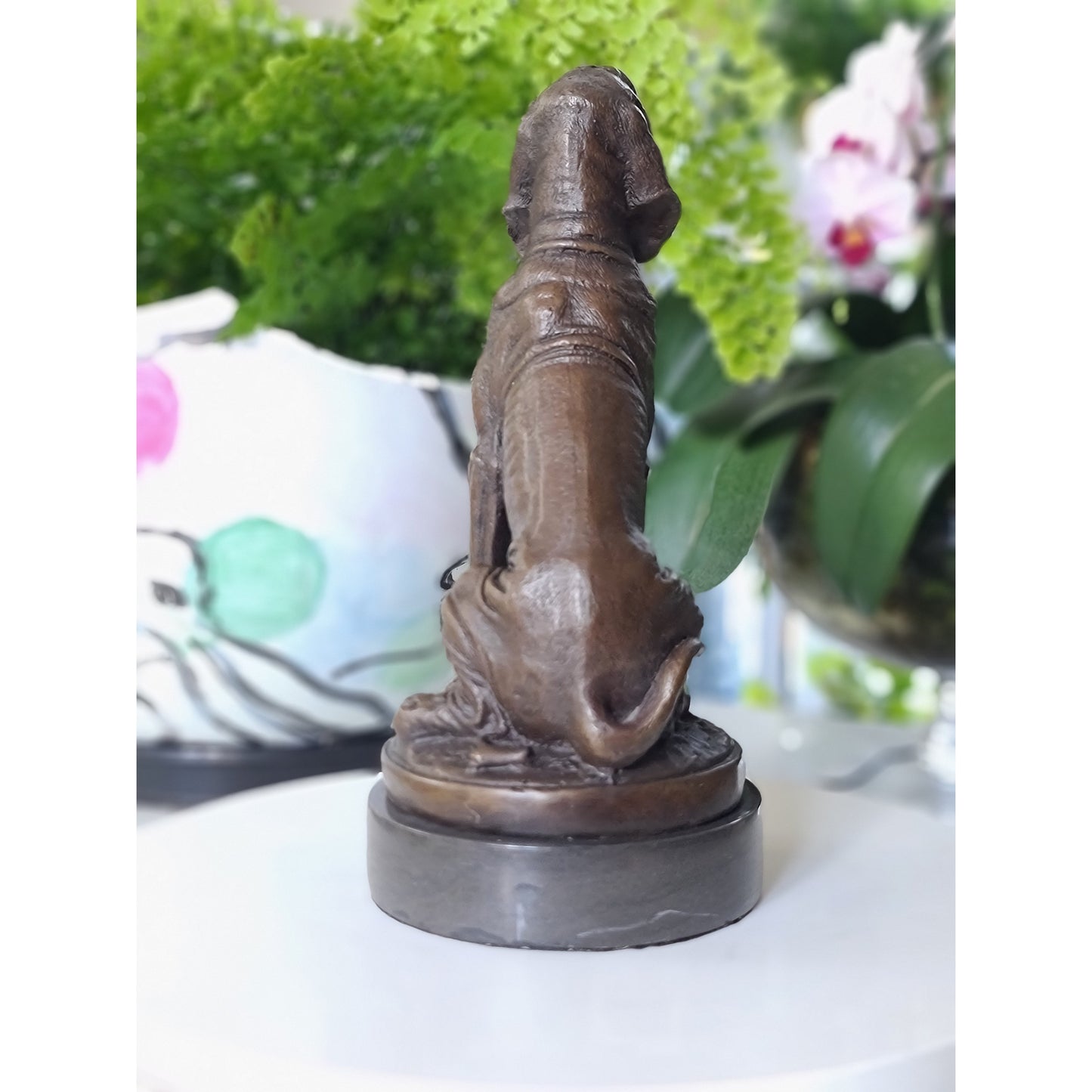 Bronze Sculpture of Dog, Hunting Dog  on Marble Top