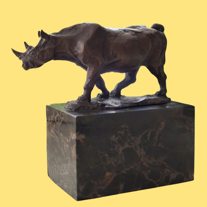 Rhinoceros Rhino Bronze Sculpture Art Deco Style Gift on Marble