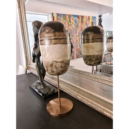 Large Hand painted/Handmade Earthen Strata Wooden Capped Jar on Copper Footing