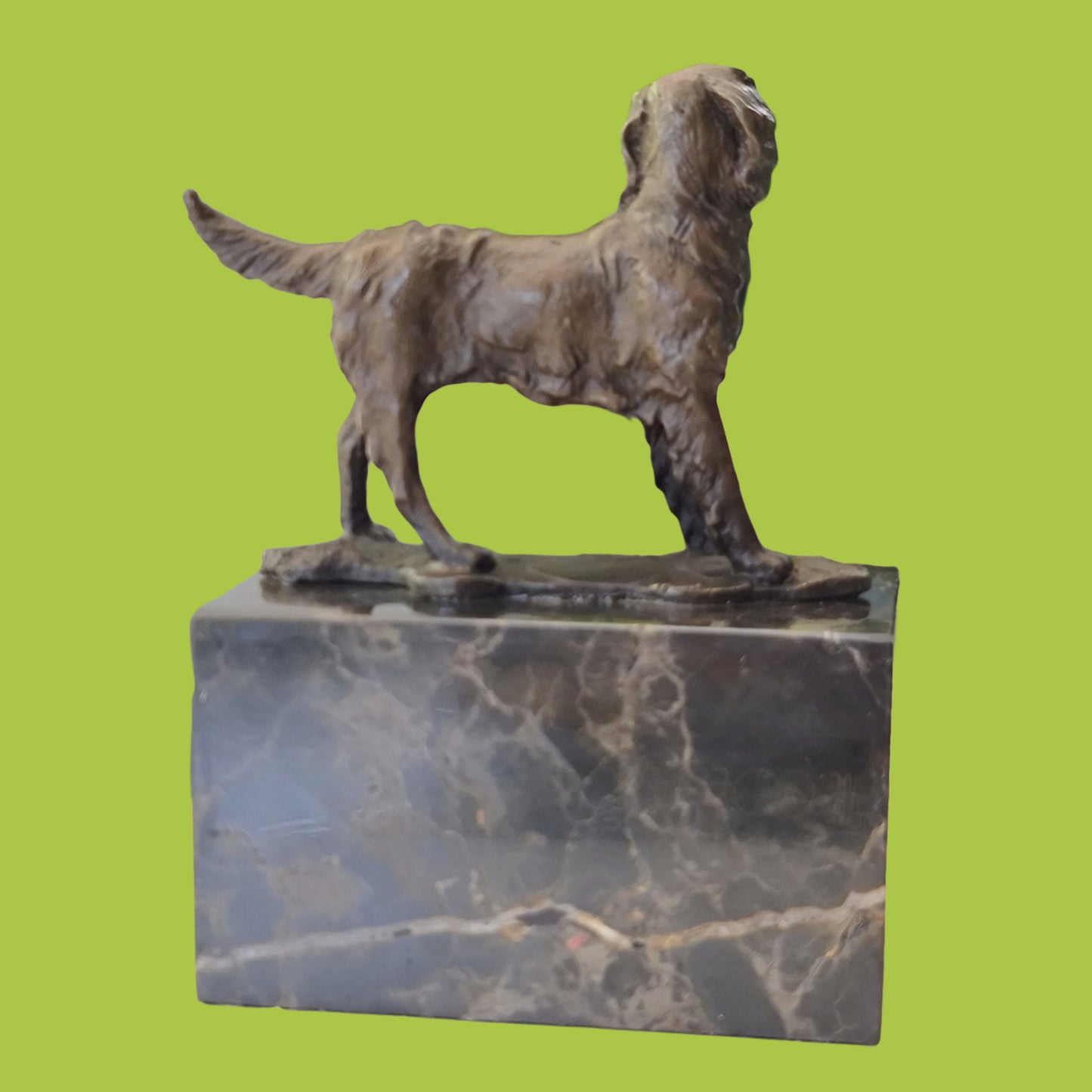 Spaniel Dog Solid Bronze Sculpture on Marble Base