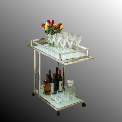 Aro Stainless Steel Drinking Trolley with White Tempered Glass (Pick up only)