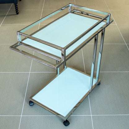 Aro Stainless Steel Drinking Trolley with White Tempered Glass (Pick up only)