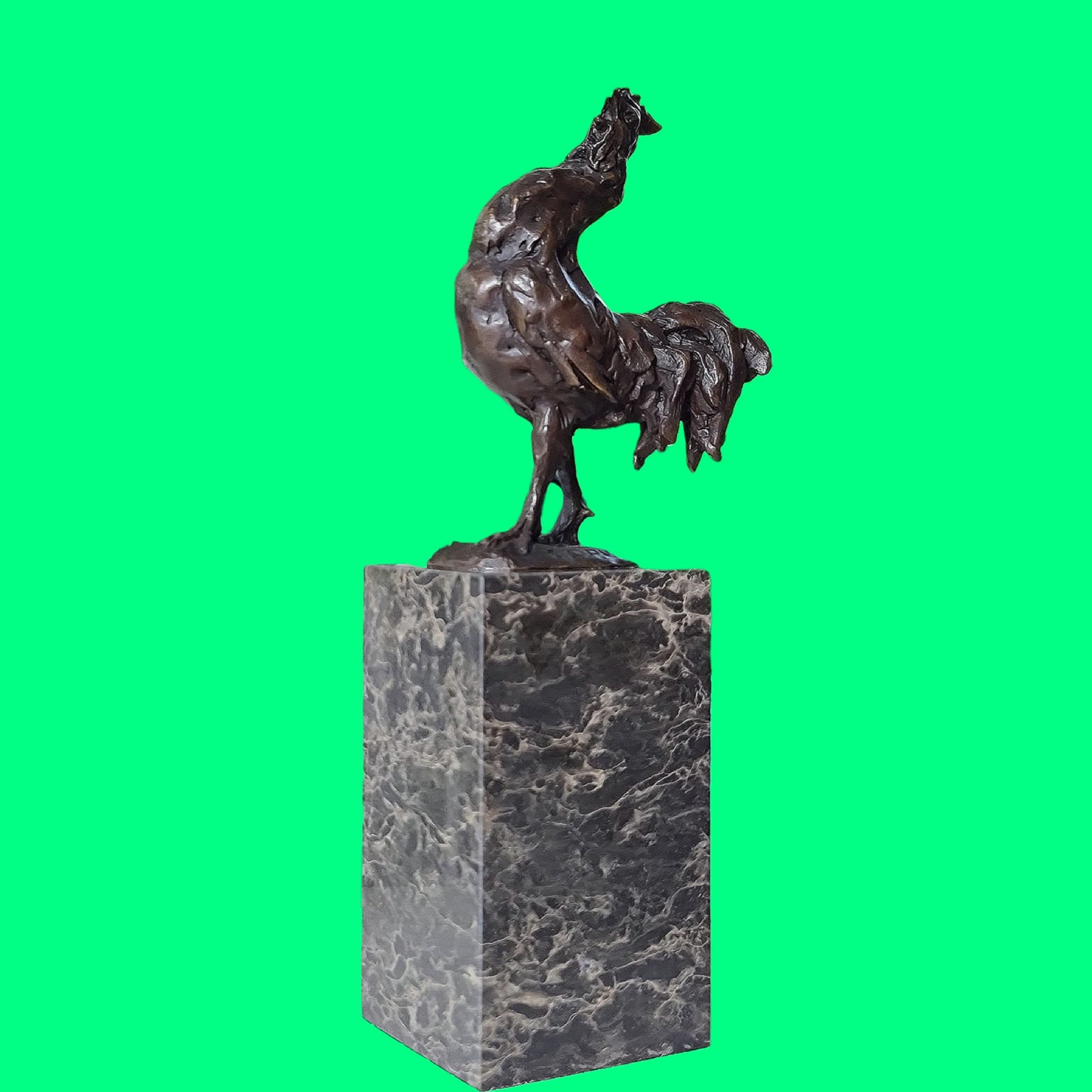 Rooster Bronze Sculpture on Marble Top