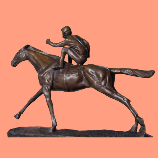 Horse & Jockey Bronze Statue on Marble Base