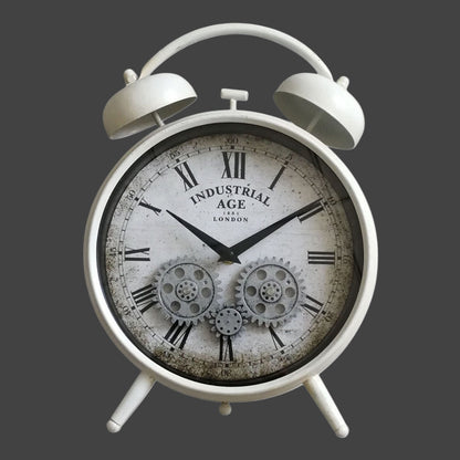 Industrial Age Antique White Gear Moving Table Clock