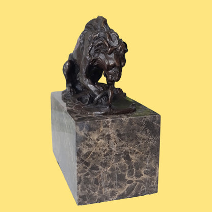 Snake & Lion Bronze Sculpture on marble base