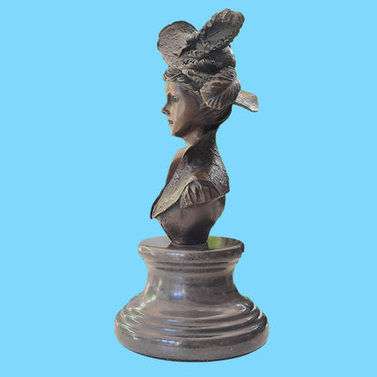 Victorian Portrait Lady Woman Hat Bust Bronze Marble Statue Sculpture