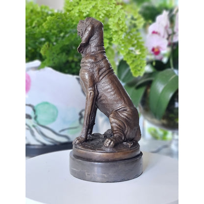 Bronze Sculpture of Dog, Hunting Dog  on Marble Top