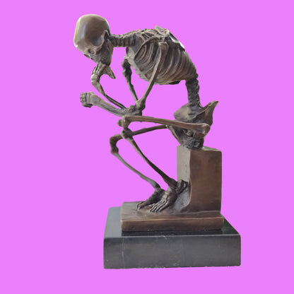 Bronze Statue Skull Skeleton thinker sculpture Art Deco