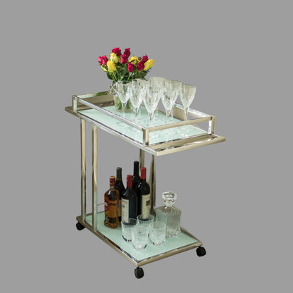 Aro Stainless Steel Drinking Trolley with White Tempered Glass (Pick up only)