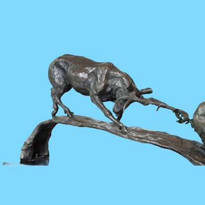 Elk vs Bear Bronze and Marble Sculpture