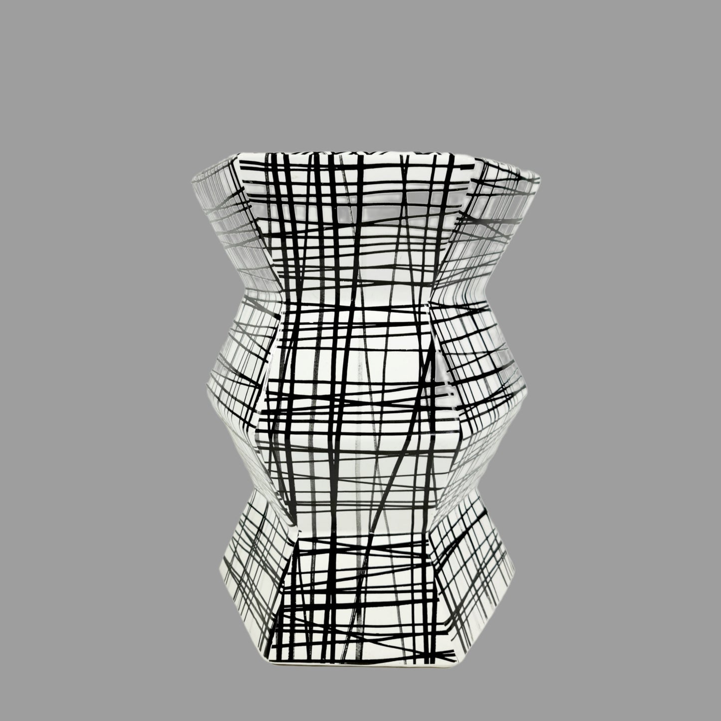 Geometric Accordion Turquoise Hand Painted-Black and white stool