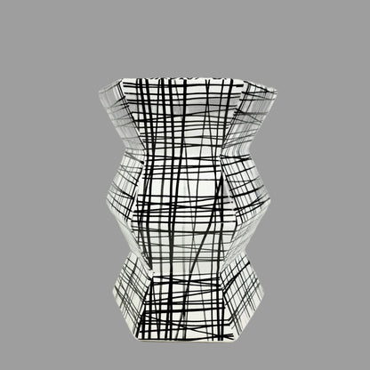 Geometric Accordion Turquoise Hand Painted-Black and white stool