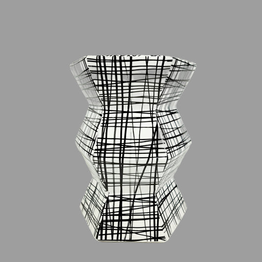 Geometric Accordion Turquoise Hand Painted-Black and white stool