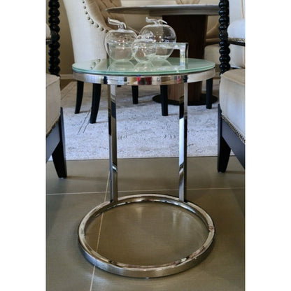Azda Mirror Polished Stainless Steel Side Table with Glass Top