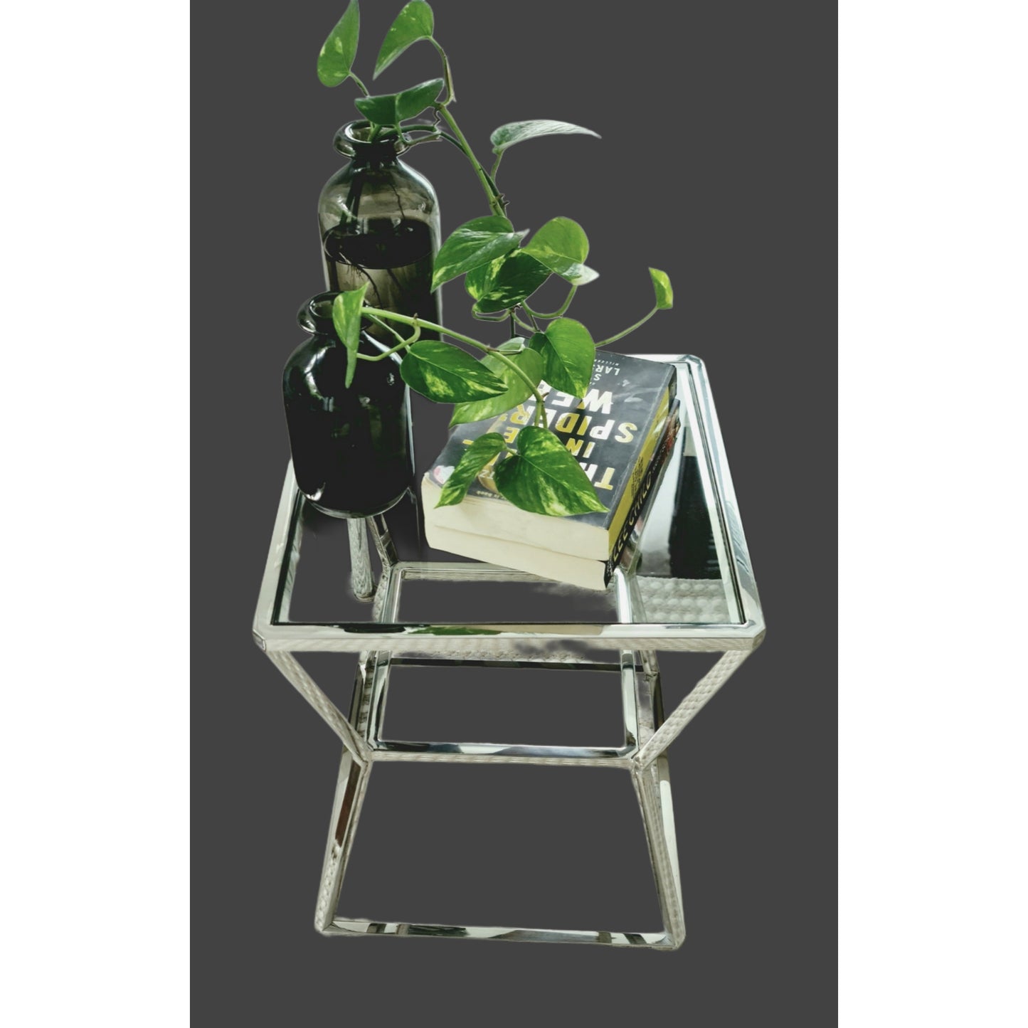 Soma Polished Stainless Steel Side Table with Clear Tempered Glass