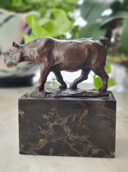 Rhinoceros Rhino Bronze Sculpture Art Deco Style Gift on Marble