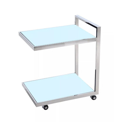 Jamie Stainless Steel Side Table/Trolley with White Tempered Glass