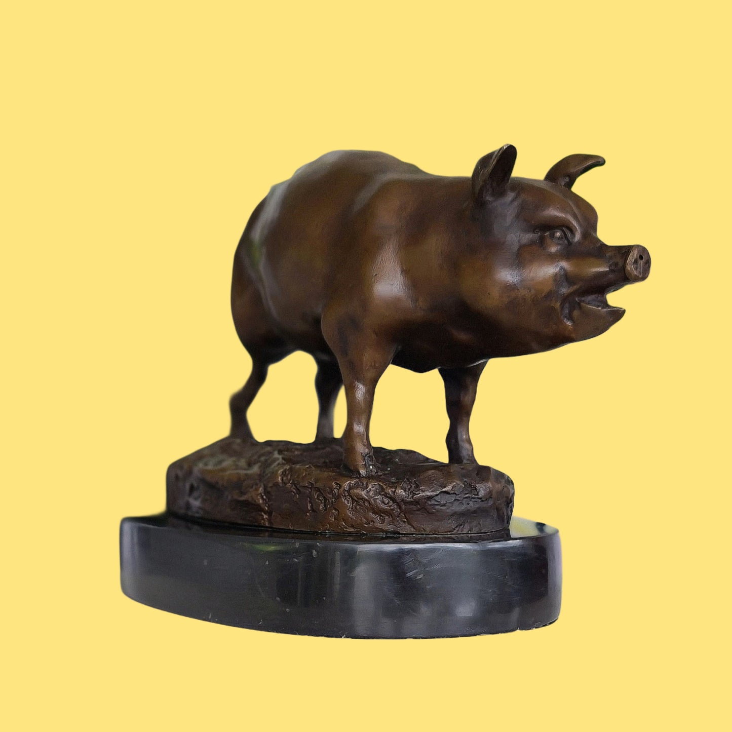 Early 20th Century French Bronze Pig Sculpture On Marble Base
