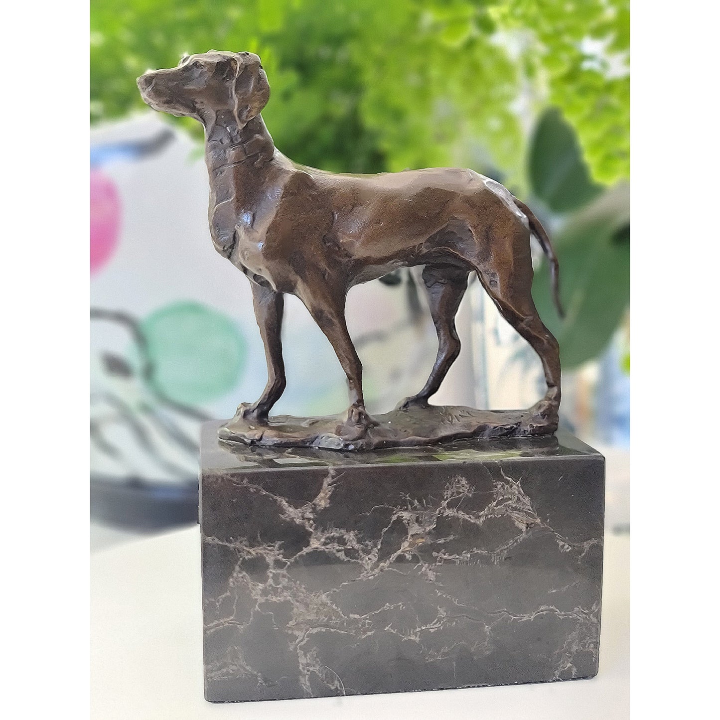 Bronze Hunting Dog / Hound Sculpture Marble Base