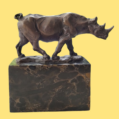 Rhinoceros Rhino Bronze Sculpture Art Deco Style Gift on Marble