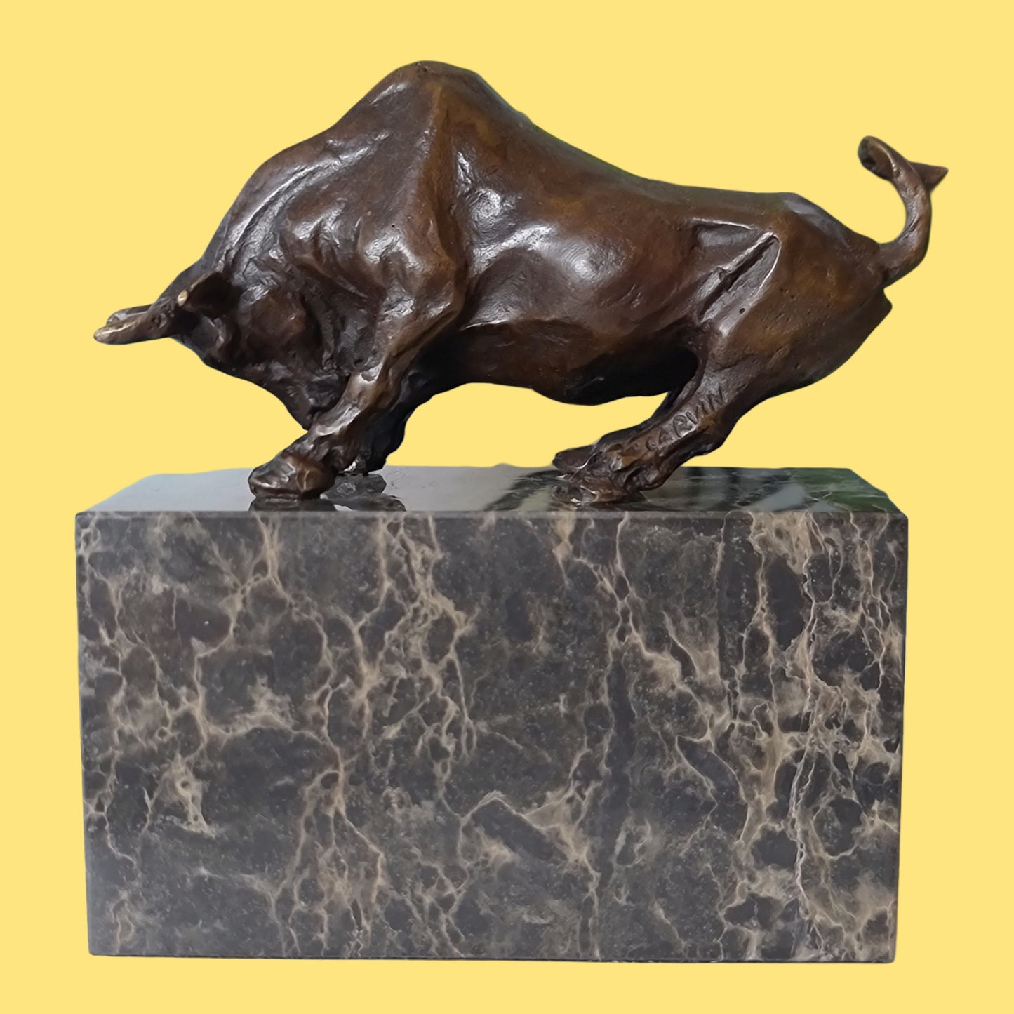  Bronze Statue Bull Fighting Sculpture on Marble Base