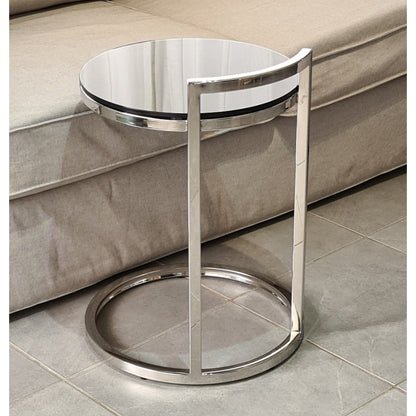 Azda Mirror Polished Stainless Steel Side Table with Black Tempered Glass