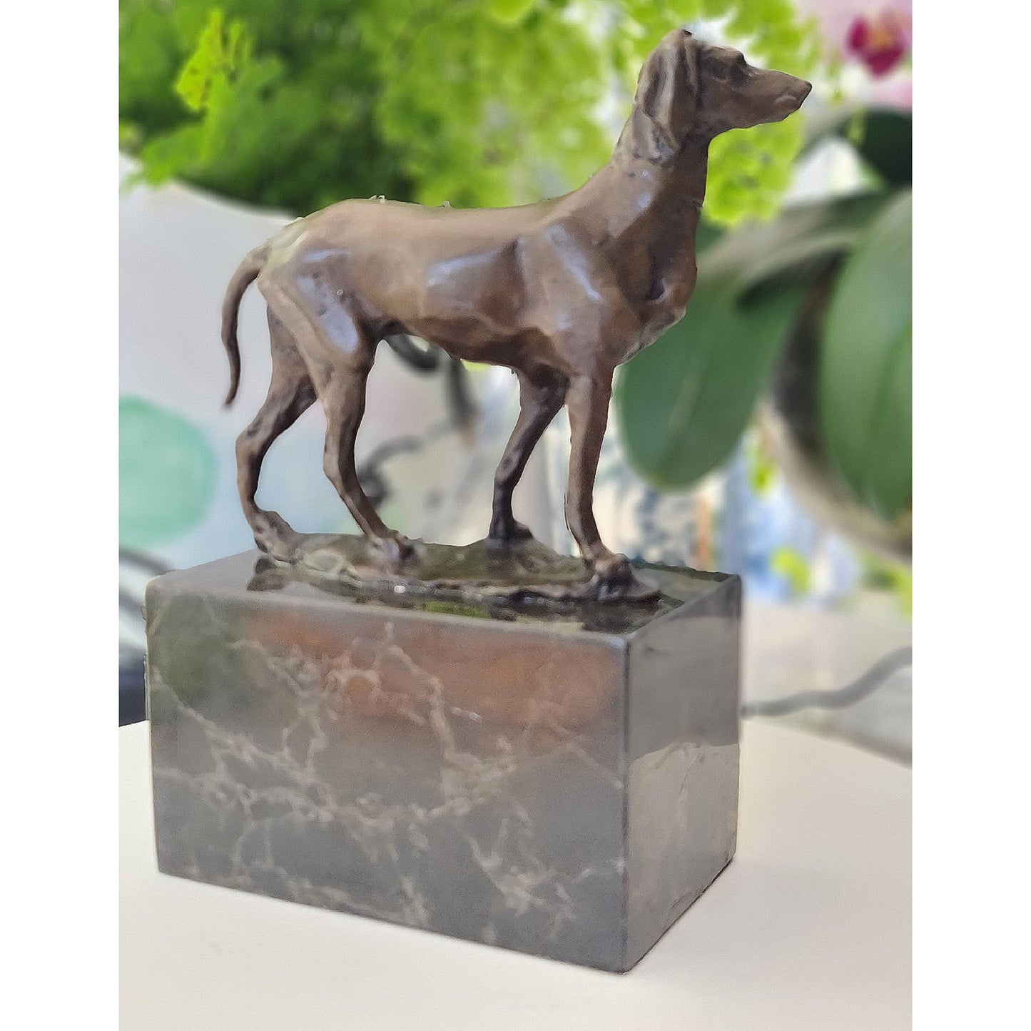 Bronze Hunting Dog / Hound Sculpture Marble Base