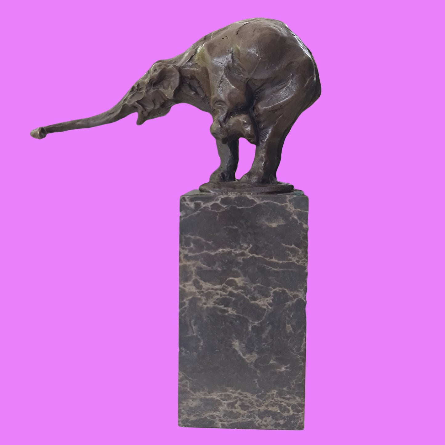 Elephant Figurine Bronze Sculpture: Art Dco Wildlife on Marble