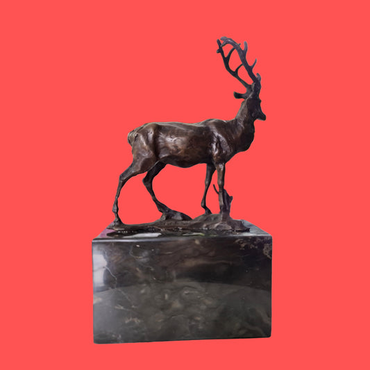 Art Deco Elk Deer Sculpture on Marble Base, Art,  Gift, Bookend