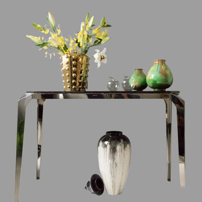 Small Hand painted, Handmade Wooden Vase: Gold & Green