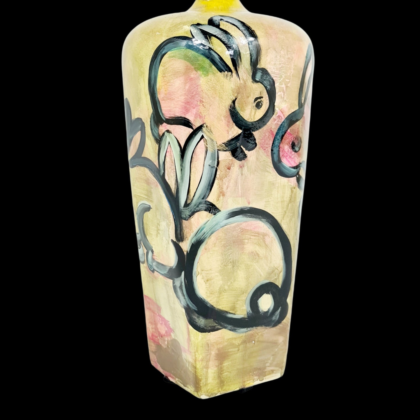 Handpanitned Vase Rabbits