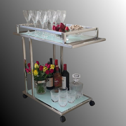 Aro Stainless Steel Drinking Trolley with White Tempered Glass (Pick up only)