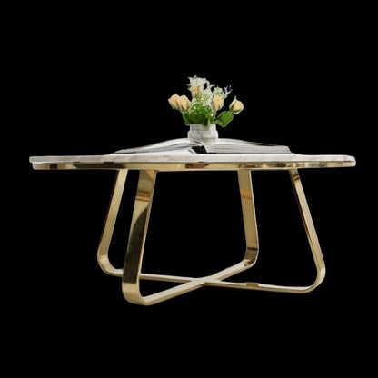 Roza Mirror Polished Stainless Steel or Gold Coffee Table with White Marble Top (Pick up only)