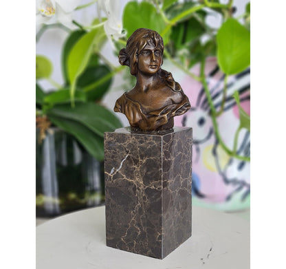 Beautiful Bust Of Royal Maiden Sculpture On Marble Base