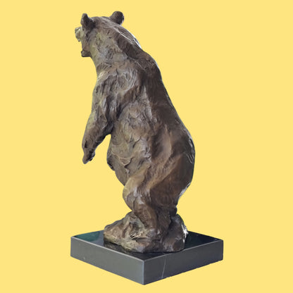 Bronze Sculpture Of Grizzly / Brown Bear On Solid Marble Base