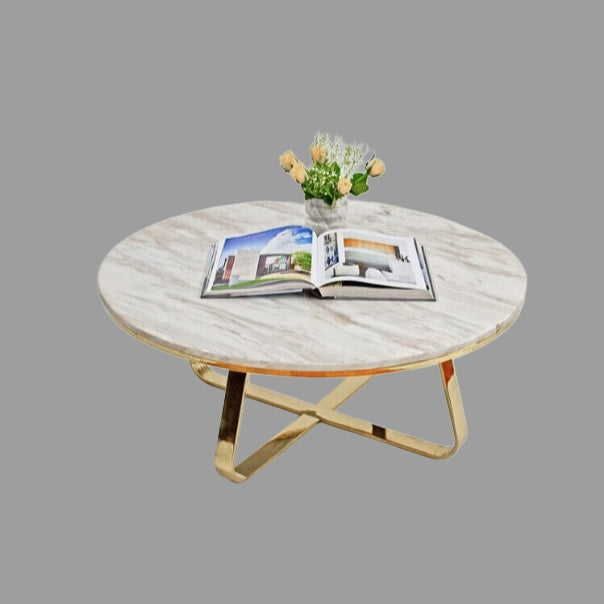 Roza Mirror Polished Stainless Steel or Gold Coffee Table with White Marble Top (Pick up only)