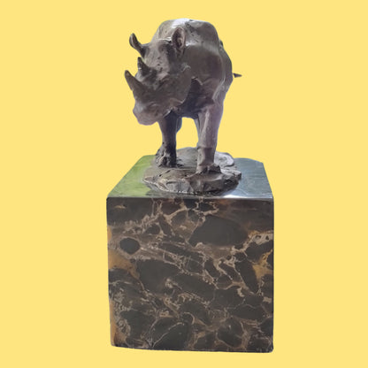 Rhinoceros Rhino Bronze Sculpture Art Deco Style Gift on Marble