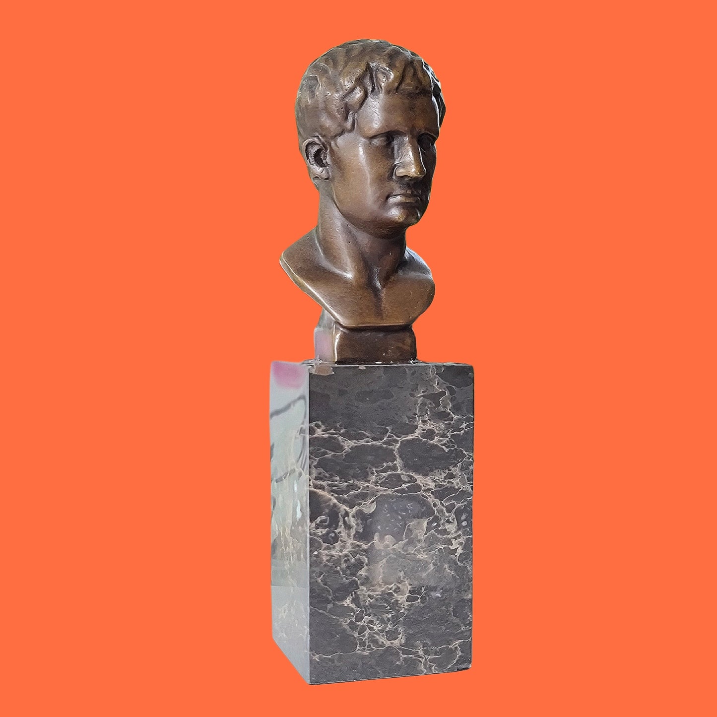 Bronze Sculpture Of Augustus Bust On Marble Base