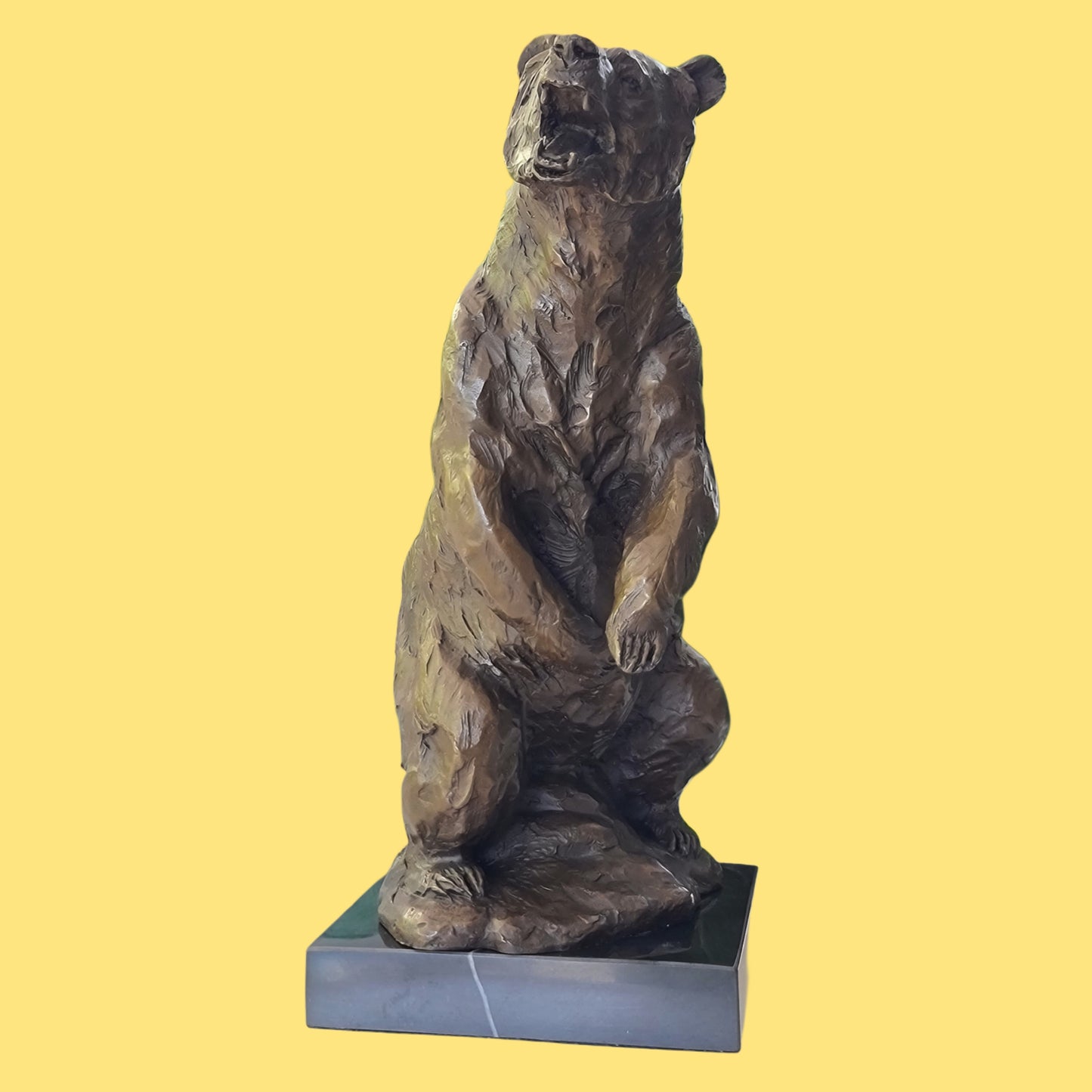 Bronze Sculpture Of Grizzly / Brown Bear On Solid Marble Base