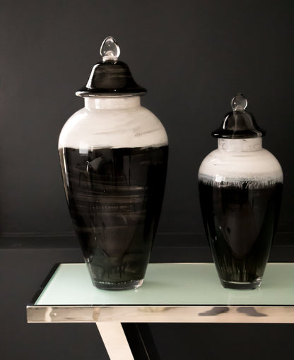 Large Hand Painted Glass Vase: Black and White Ink