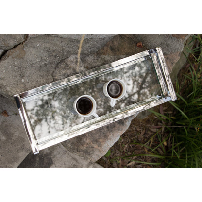 Siti Mirror Polished Stainless Steel Tray with Clear Tempered Glass