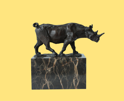 Rhinoceros Rhino Bronze Sculpture Art Deco Style Gift on Marble