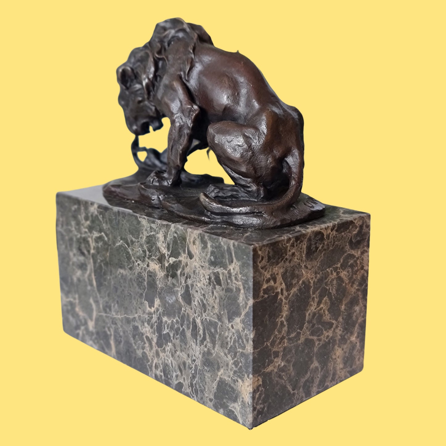 Snake & Lion Bronze Sculpture on marble base